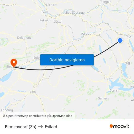 Birmensdorf (Zh) to Evilard map