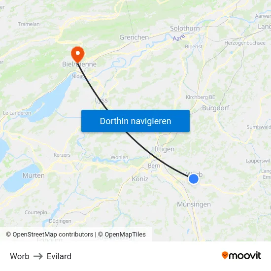 Worb to Evilard map