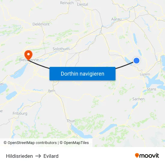 Hildisrieden to Evilard map