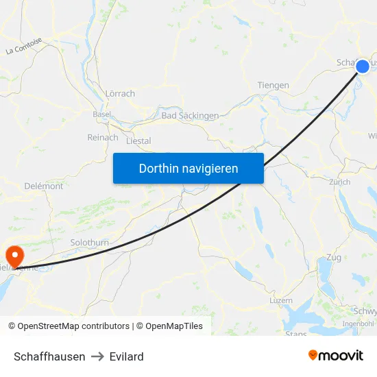 Schaffhausen to Evilard map