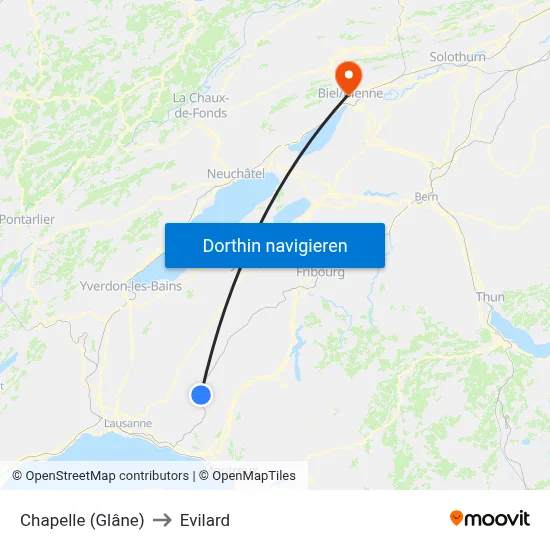 Chapelle (Glâne) to Evilard map