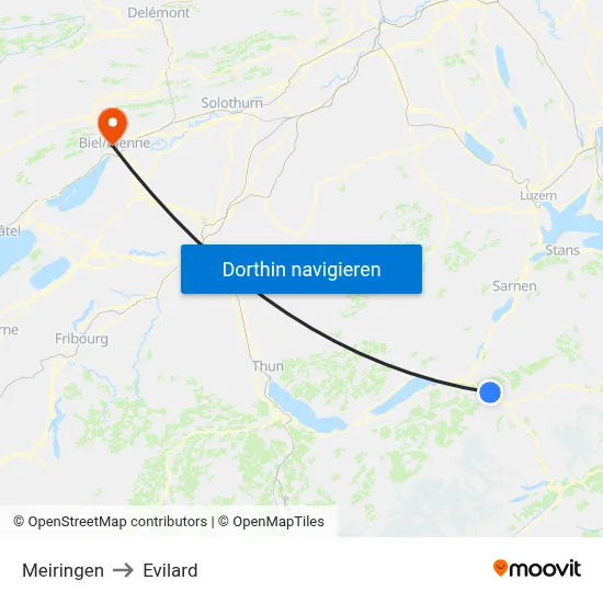 Meiringen to Evilard map