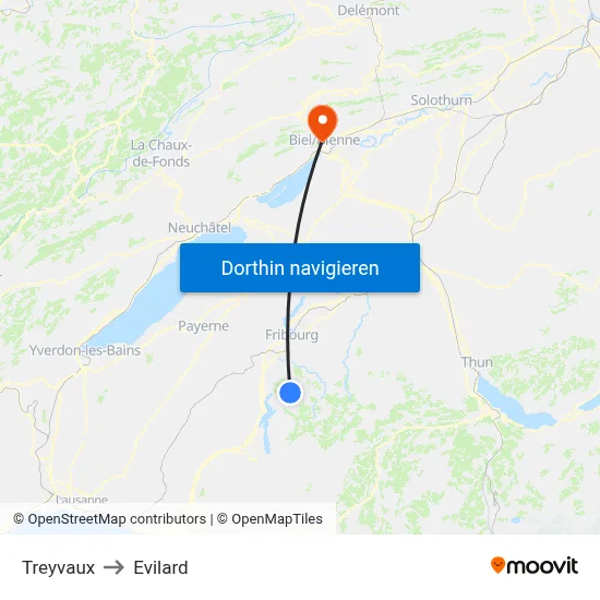 Treyvaux to Evilard map