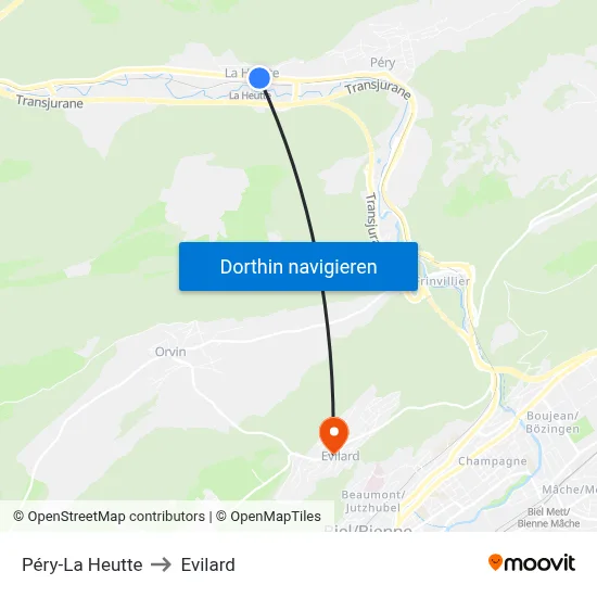 Péry-La Heutte to Evilard map
