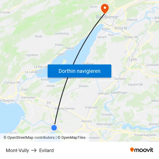 Mont-Vully to Evilard map