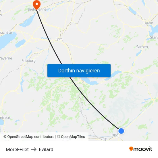Mörel-Filet to Evilard map
