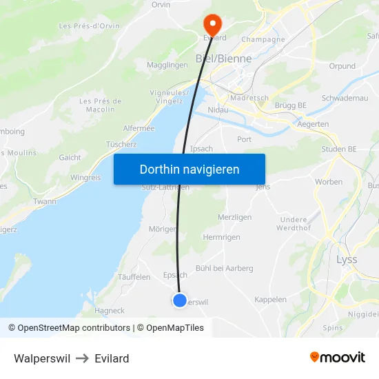 Walperswil to Evilard map
