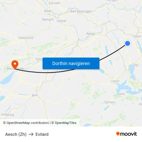 Aesch (Zh) to Evilard map