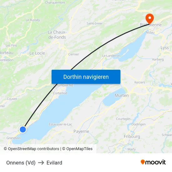 Onnens (Vd) to Evilard map
