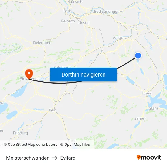 Meisterschwanden to Evilard map