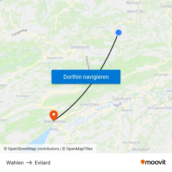 Wahlen to Evilard map