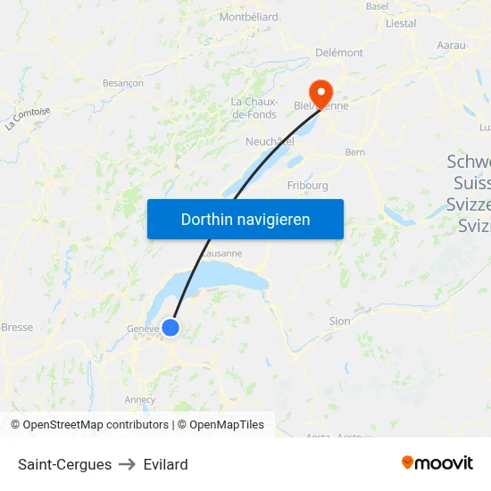 Saint-Cergues to Evilard map