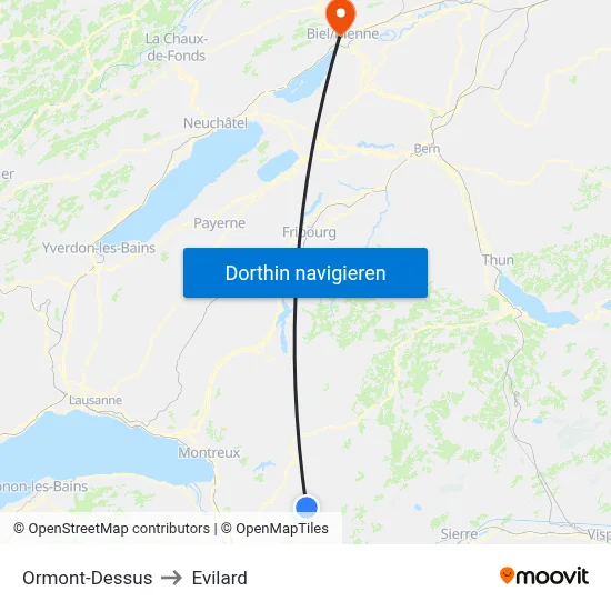 Ormont-Dessus to Evilard map