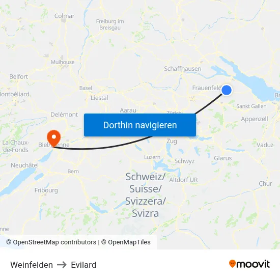 Weinfelden to Evilard map