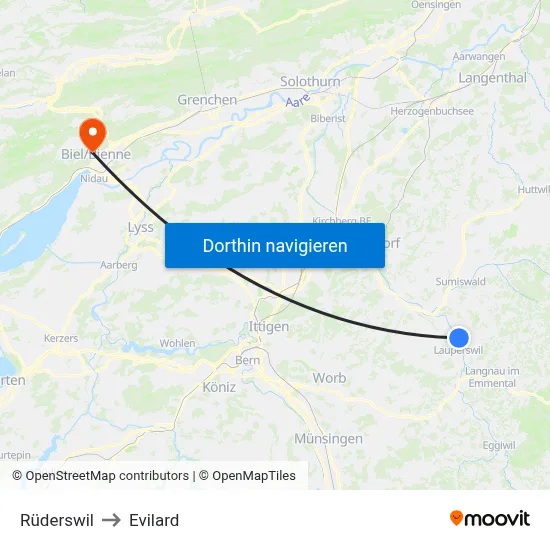 Rüderswil to Evilard map