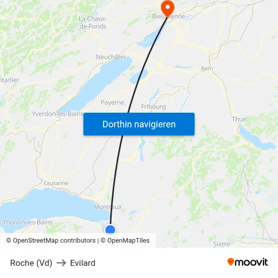 Roche (Vd) to Evilard map