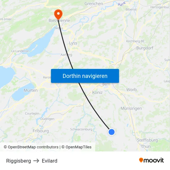 Riggisberg to Evilard map