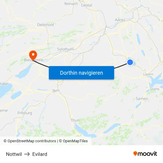 Nottwil to Evilard map