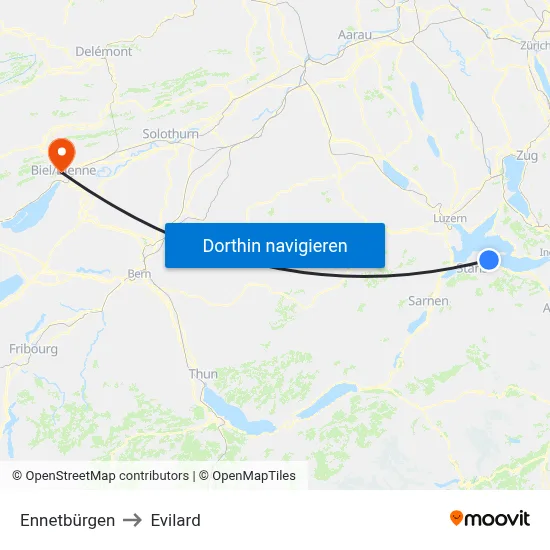 Ennetbürgen to Evilard map