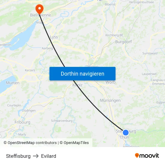 Steffisburg to Evilard map
