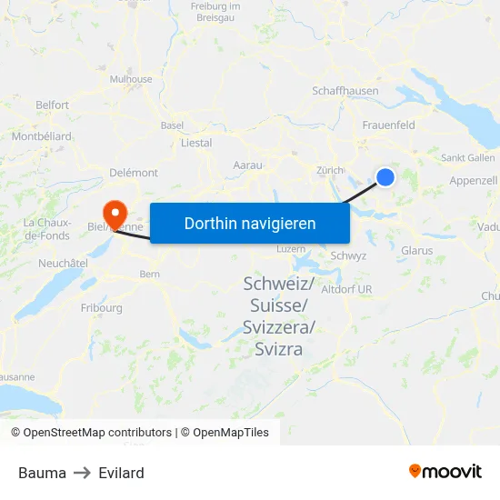 Bauma to Evilard map
