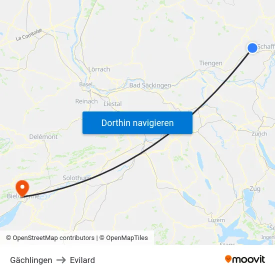 Gächlingen to Evilard map