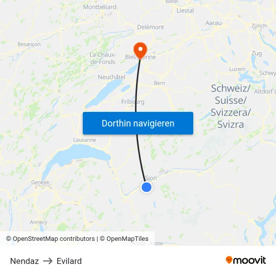 Nendaz to Evilard map
