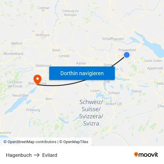Hagenbuch to Evilard map