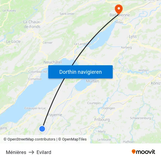 Ménières to Evilard map