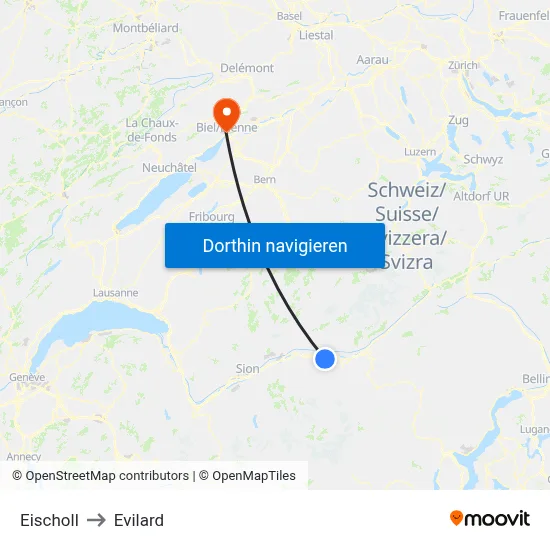 Eischoll to Evilard map