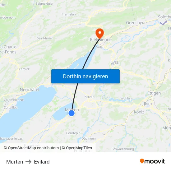 Murten to Evilard map
