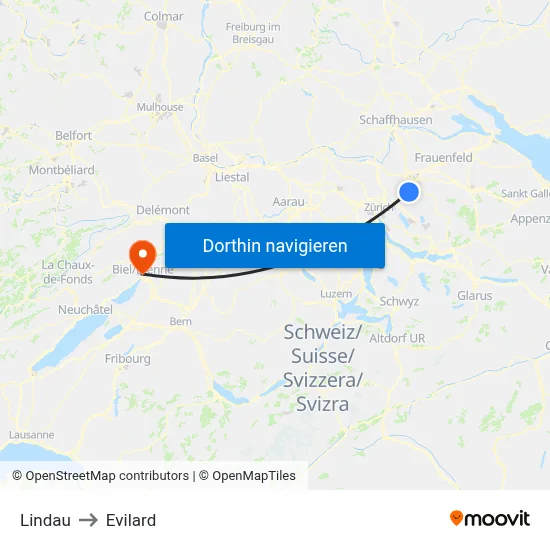 Lindau to Evilard map