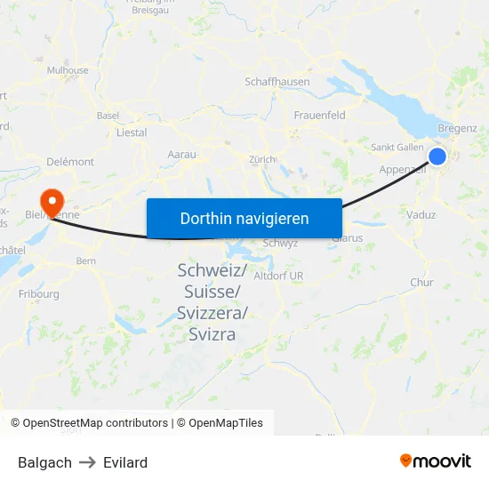 Balgach to Evilard map