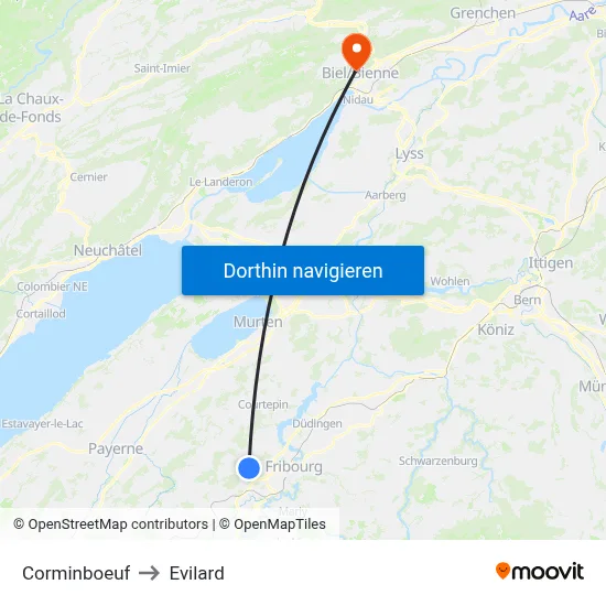 Corminboeuf to Evilard map