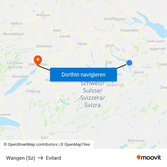 Wangen (Sz) to Evilard map