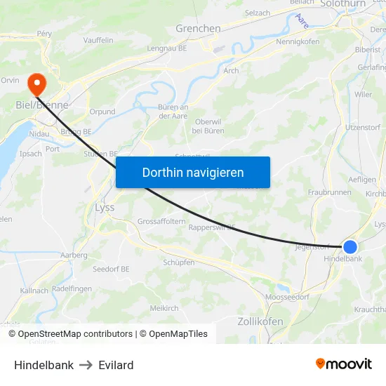 Hindelbank to Evilard map