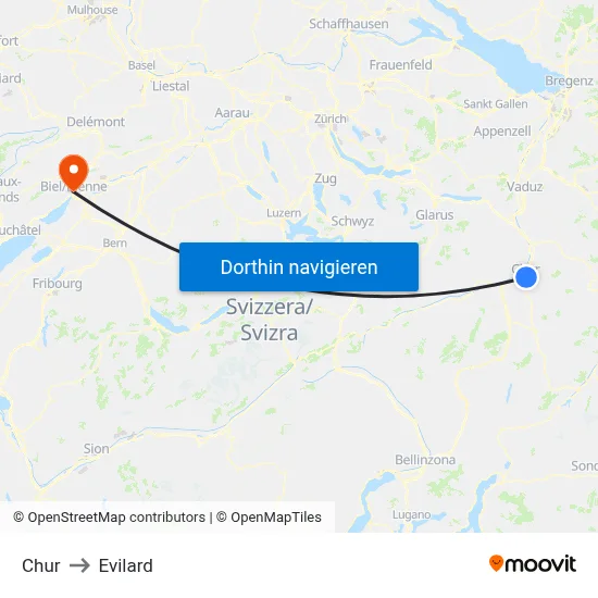 Chur to Evilard map