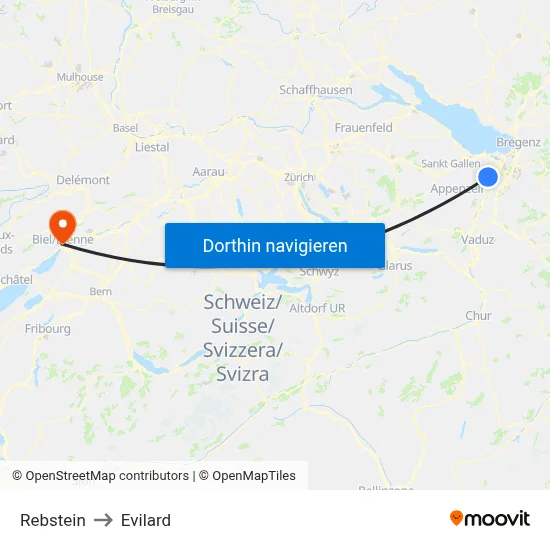 Rebstein to Evilard map