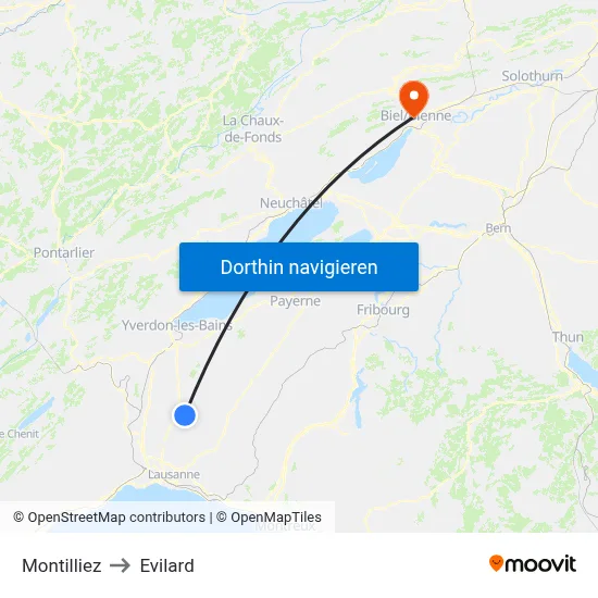 Montilliez to Evilard map