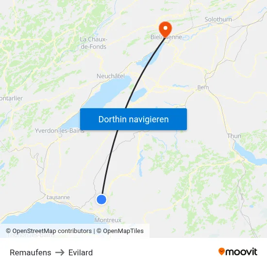 Remaufens to Evilard map