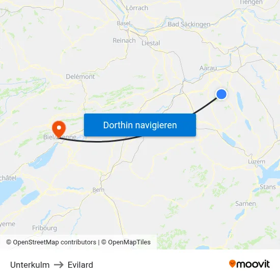 Unterkulm to Evilard map