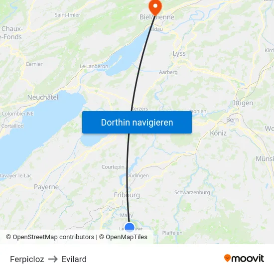 Ferpicloz to Evilard map