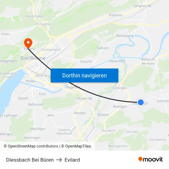 Diessbach Bei Büren to Evilard map