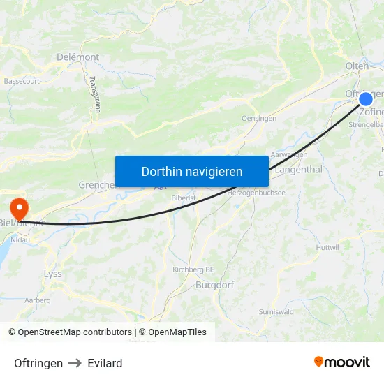 Oftringen to Evilard map