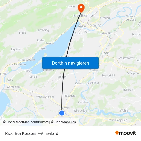 Ried Bei Kerzers to Evilard map