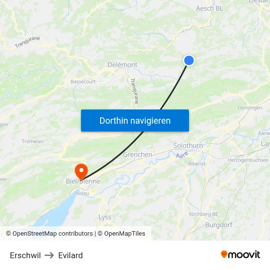 Erschwil to Evilard map