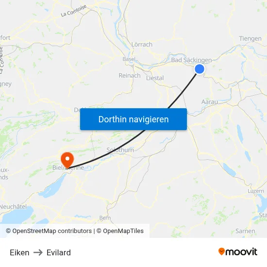 Eiken to Evilard map