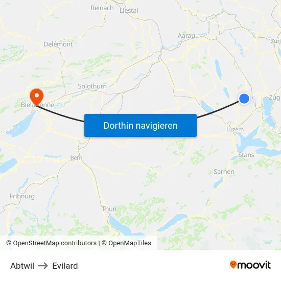 Abtwil to Evilard map