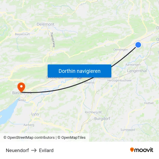 Neuendorf to Evilard map