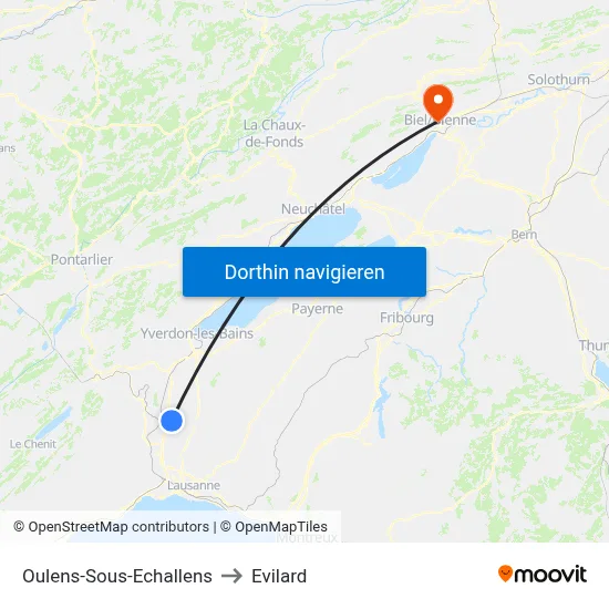 Oulens-Sous-Echallens to Evilard map